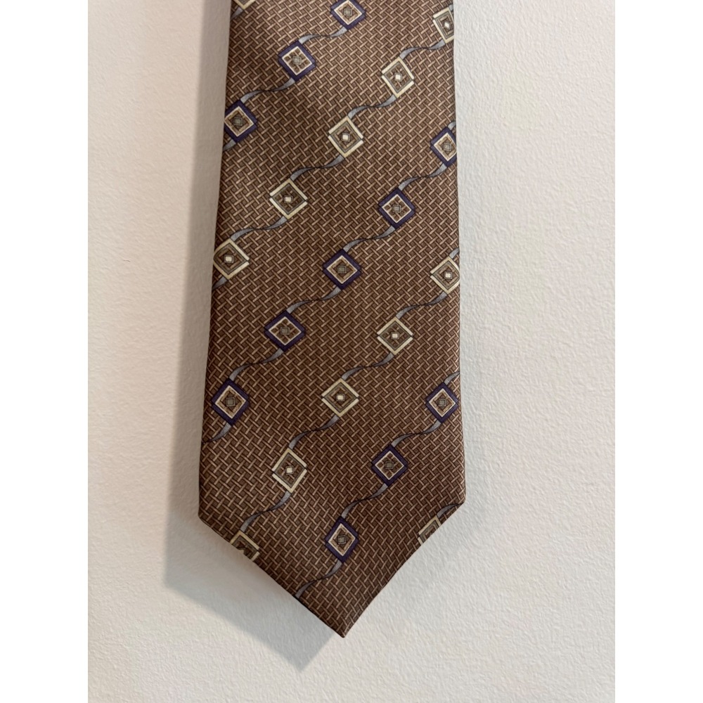 Sears Executive Collection Geometric Silk‎ Tie Mens OS Brown Woven Pattern NWT